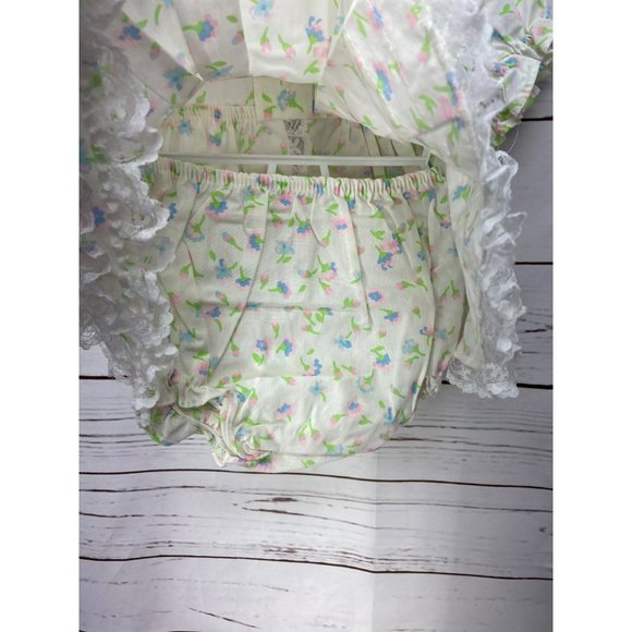 Cutest Ones Vintage Size 12 Months White Floral Print Infant Girls 2 Piece Dress - Picture 3 of 10